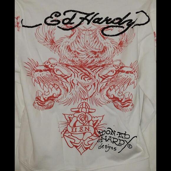 Ed Hardy Kids Hoodie Size Large White Y2K Full Zip New w/ Tags RARE - Picture 4 of 6